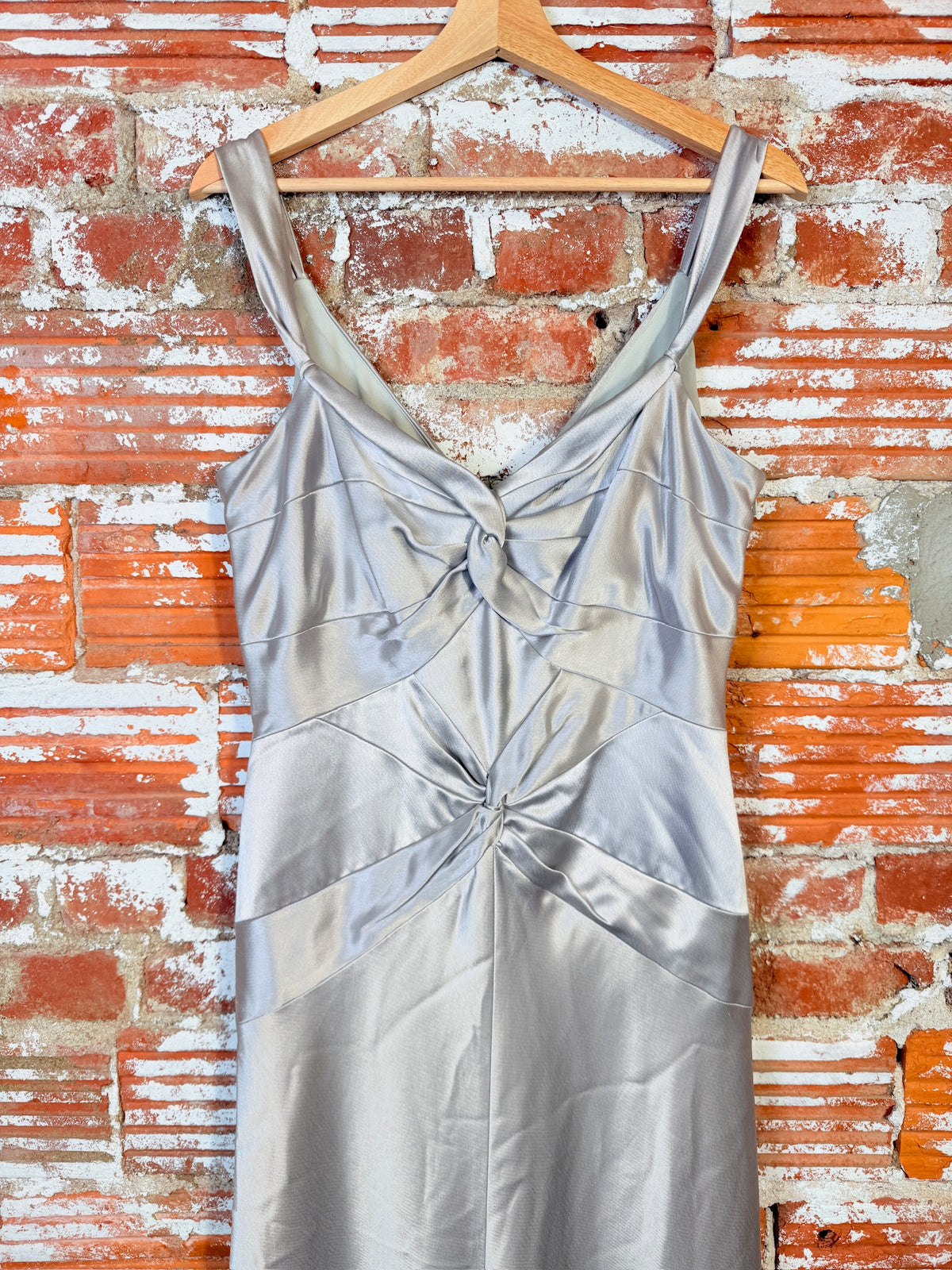 Vintage 1990's Handmade Silver Metallic Satin Formal Midi Dress