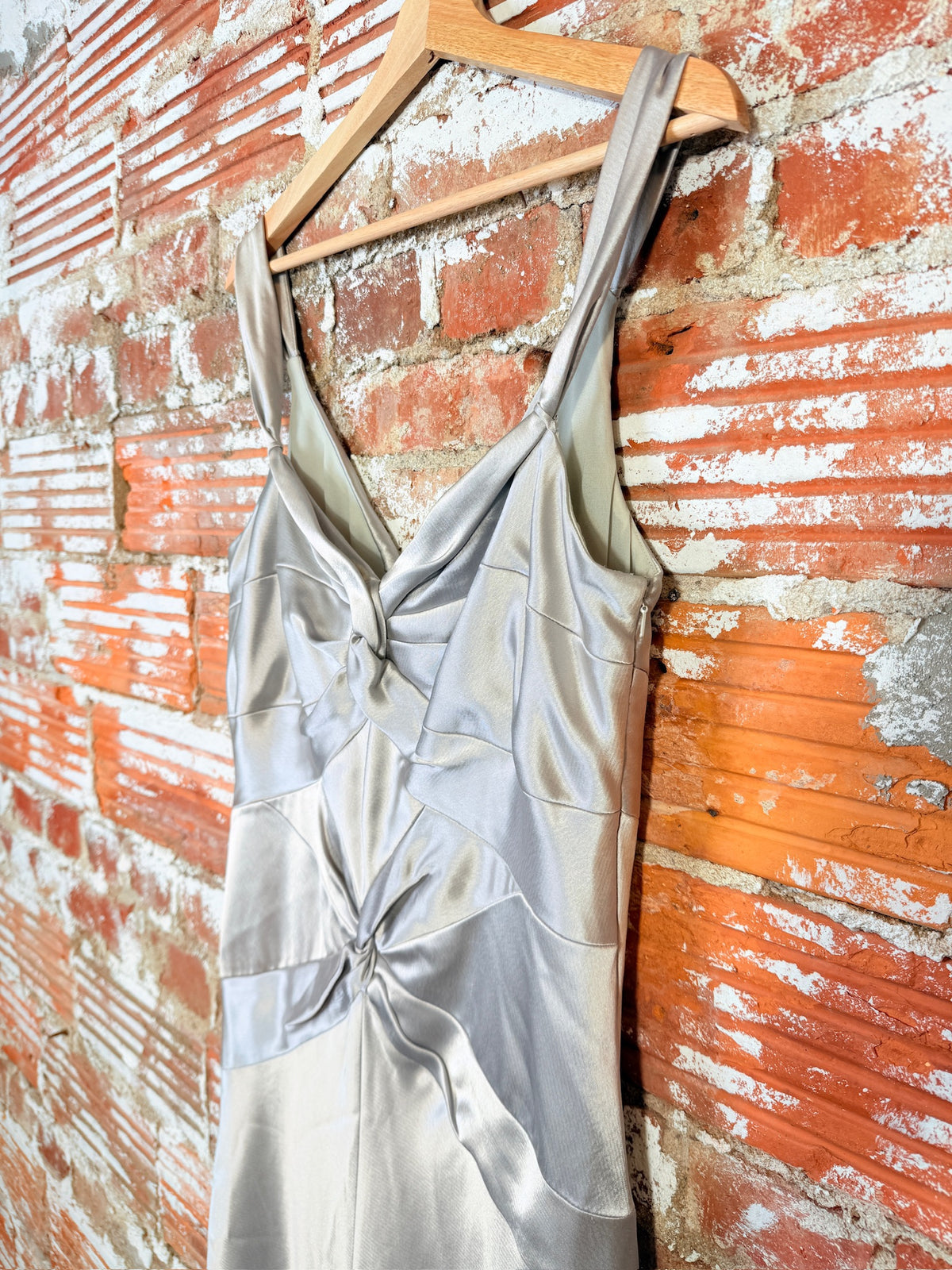 Vintage 1990's Handmade Silver Metallic Satin Formal Midi Dress