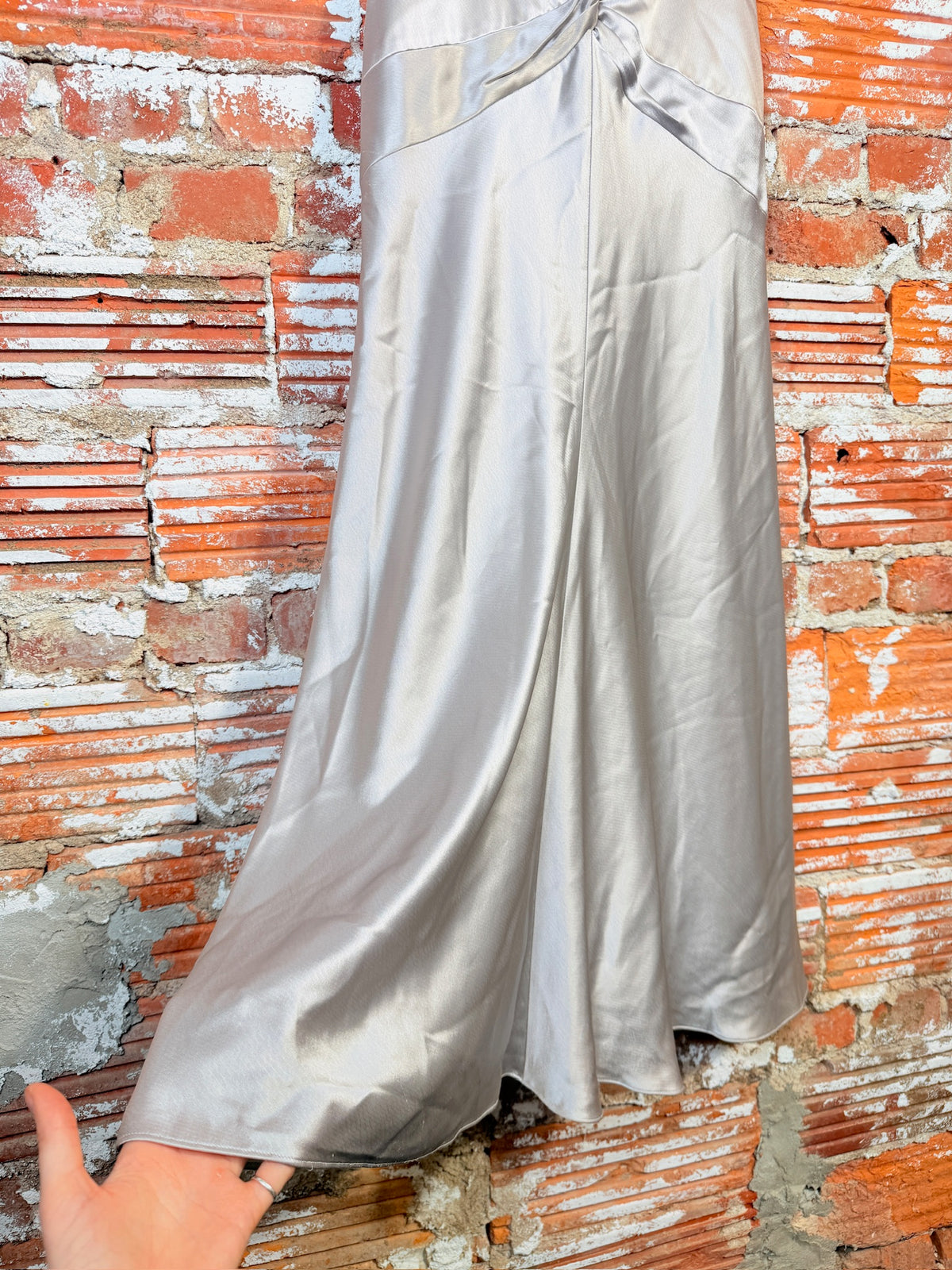Vintage 1990's Handmade Silver Metallic Satin Formal Midi Dress