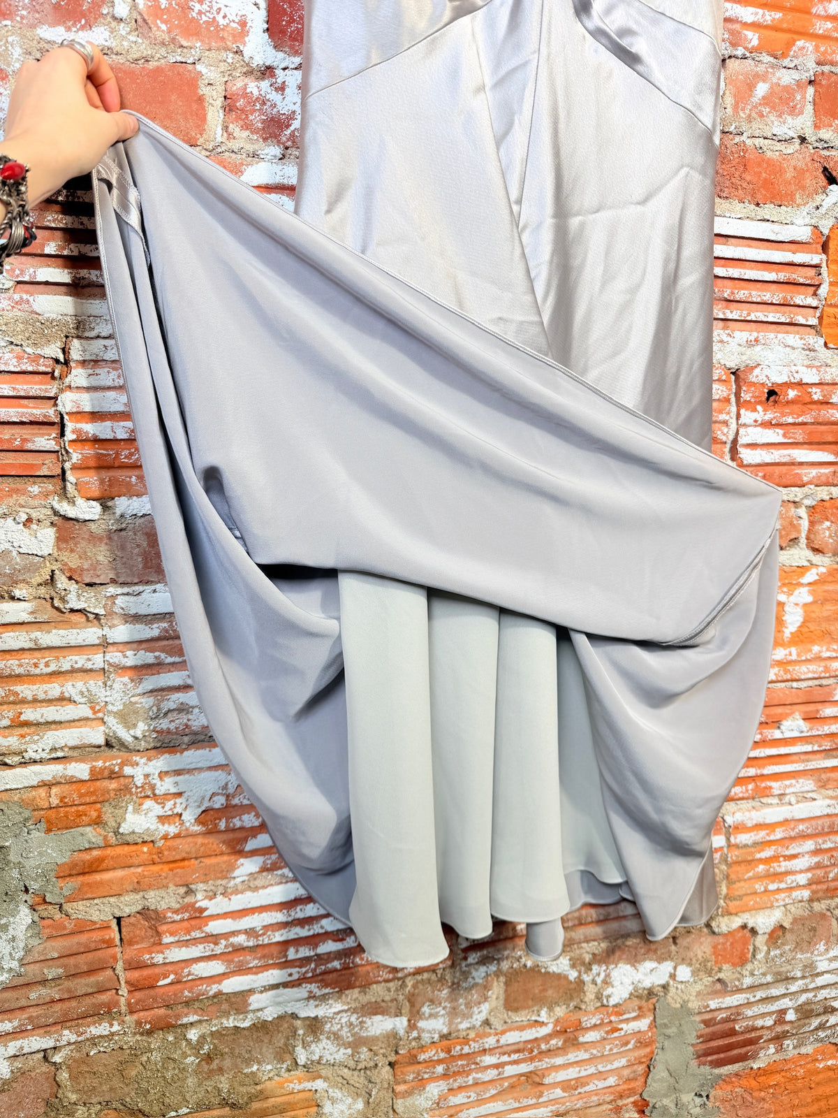 Vintage 1990's Handmade Silver Metallic Satin Formal Midi Dress
