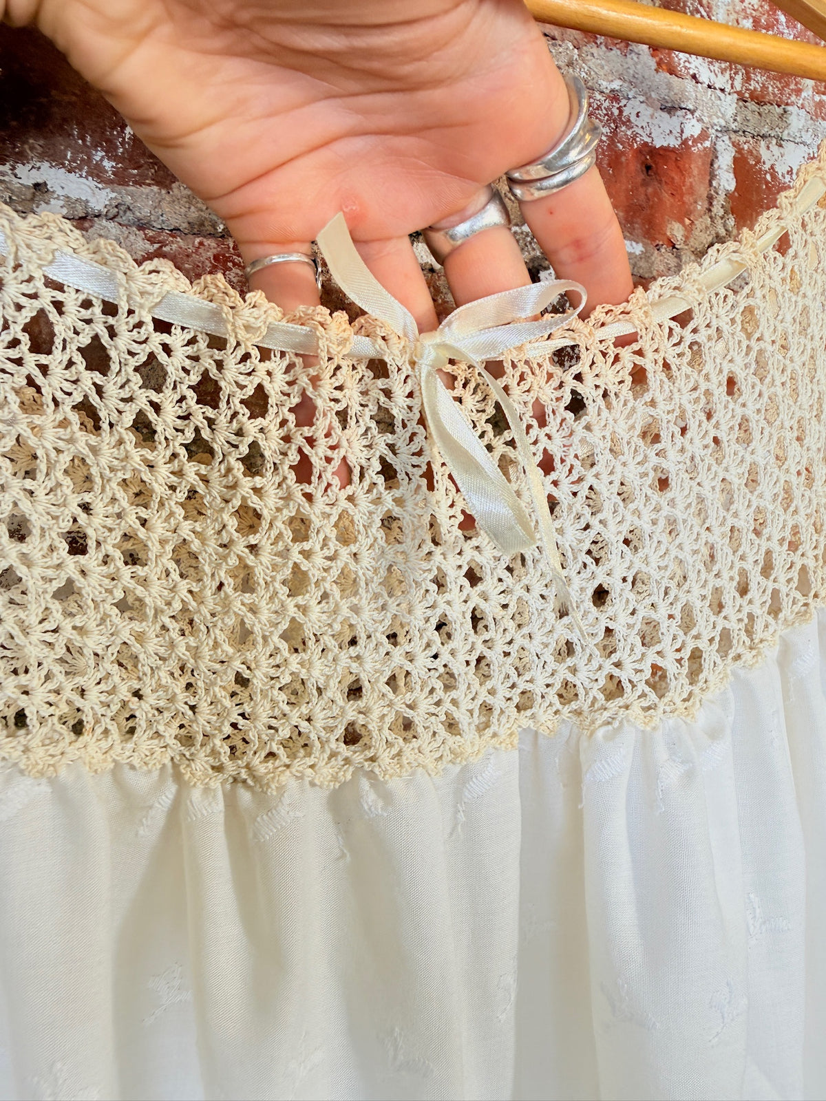 Vintage 1930’s/40’s Edwardian Style Crochet Top Eyelet Pattern Nightgown
