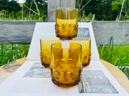 60's Amber Glass Tumbler Set