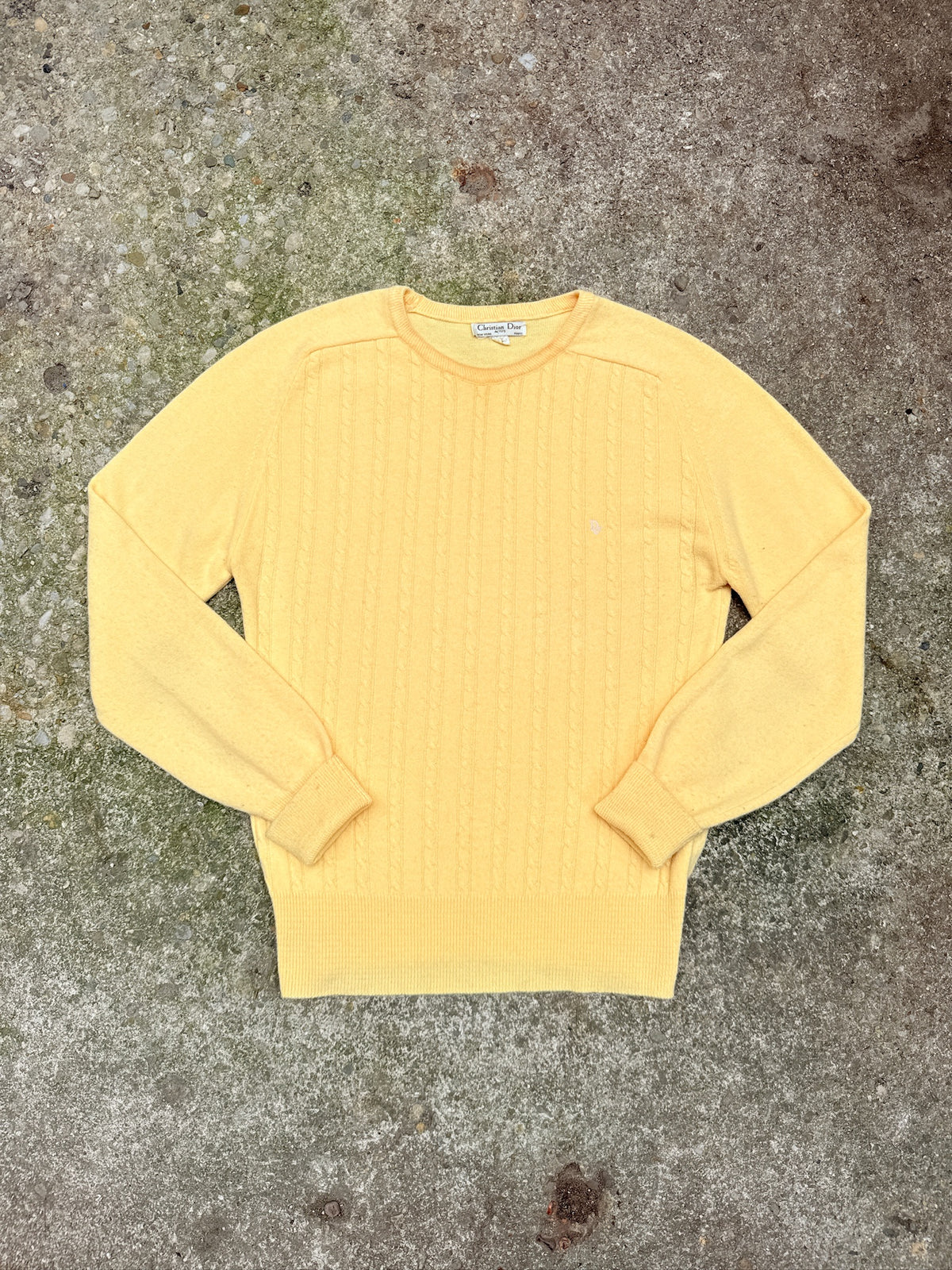 Vintage 1980's Christian Dior Yellow Knit Long Sleeve Sweater