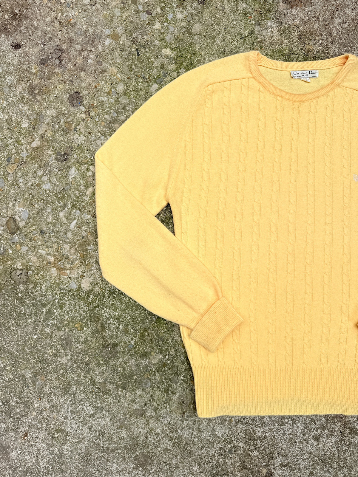 Vintage 1980's Christian Dior Yellow Knit Long Sleeve Sweater