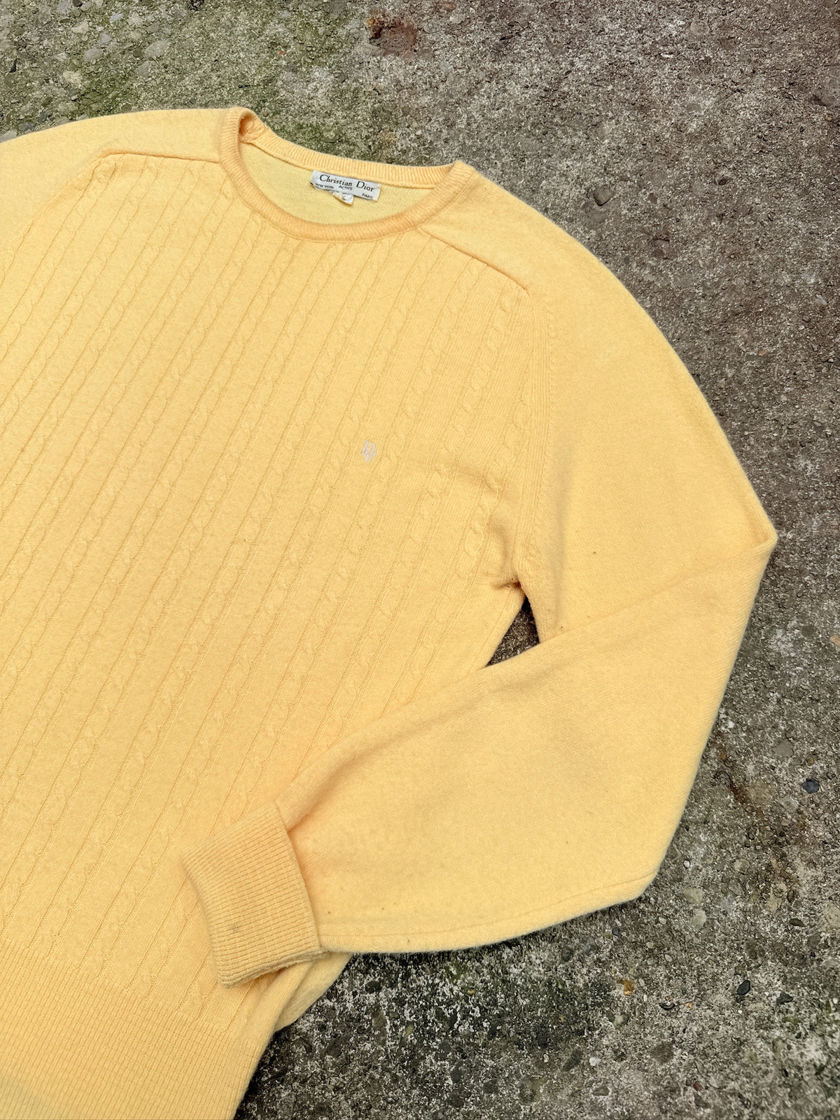 Vintage 1980's Christian Dior Yellow Knit Long Sleeve Sweater
