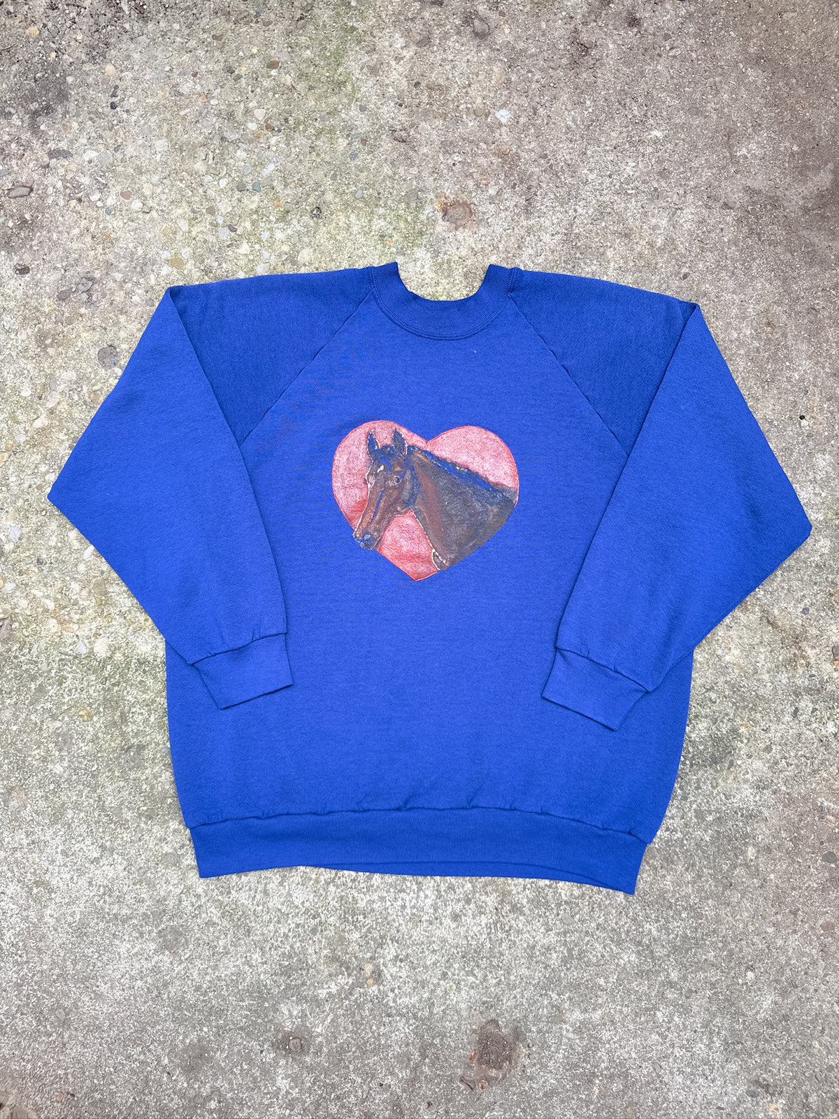 Vintage 1980's Blue Heart & Horse Painted Crew Neck Sweatshirt
