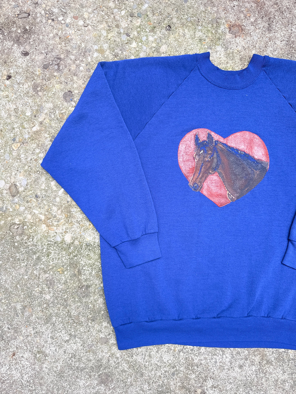 Vintage 1980's Blue Heart & Horse Painted Crew Neck Sweatshirt