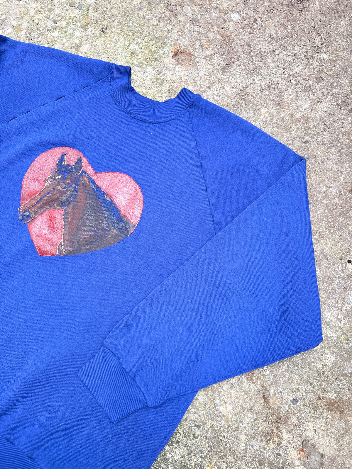 Vintage 1980's Blue Heart & Horse Painted Crew Neck Sweatshirt
