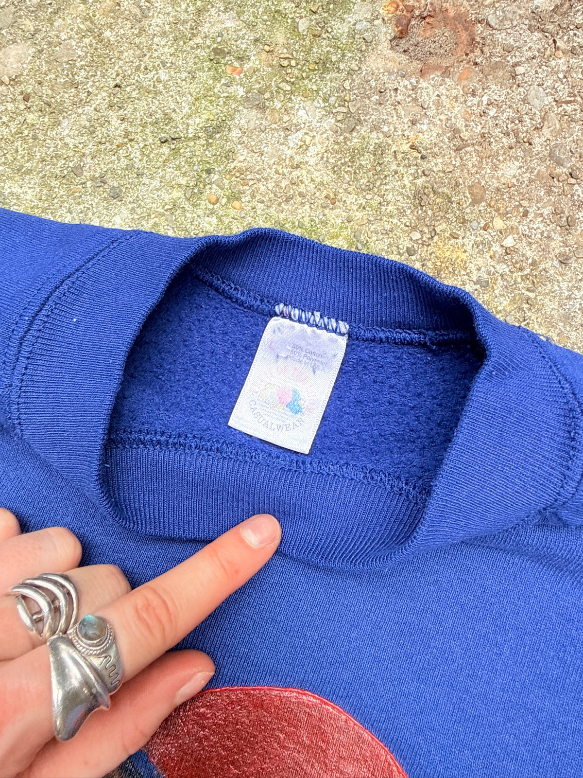 Vintage 1980's Blue Heart & Horse Painted Crew Neck Sweatshirt
