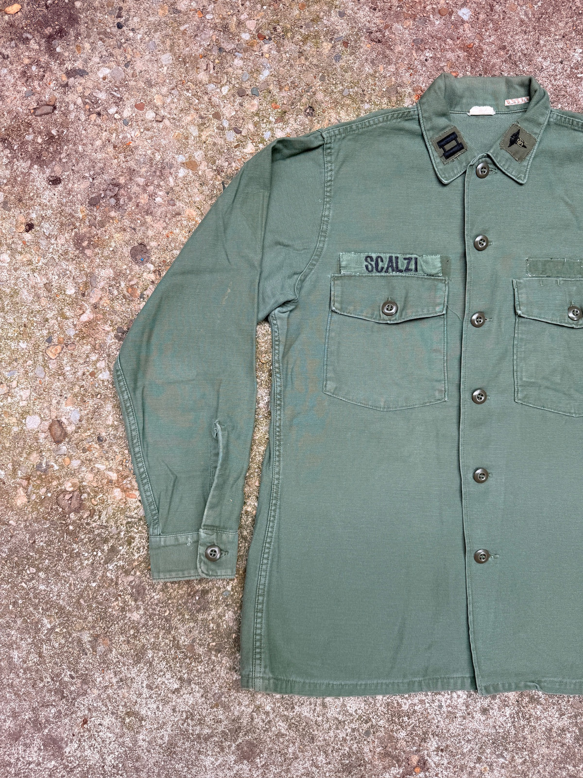 Vintage 1960's Green Military Sateen G-107 "Scalzi" Medic Button Down Shirt