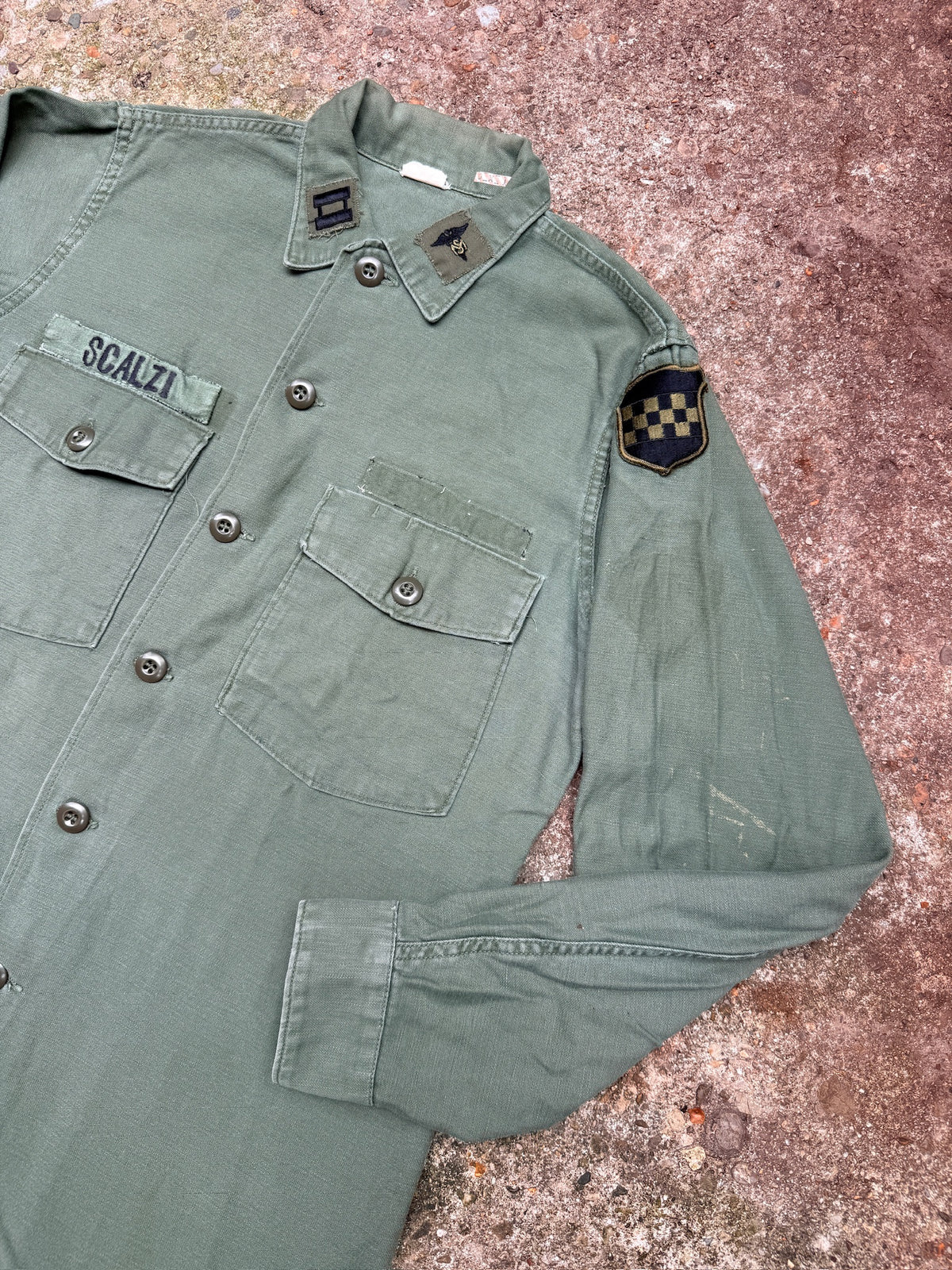 Vintage 1960's Green Military Sateen G-107 "Scalzi" Medic Button Down Shirt