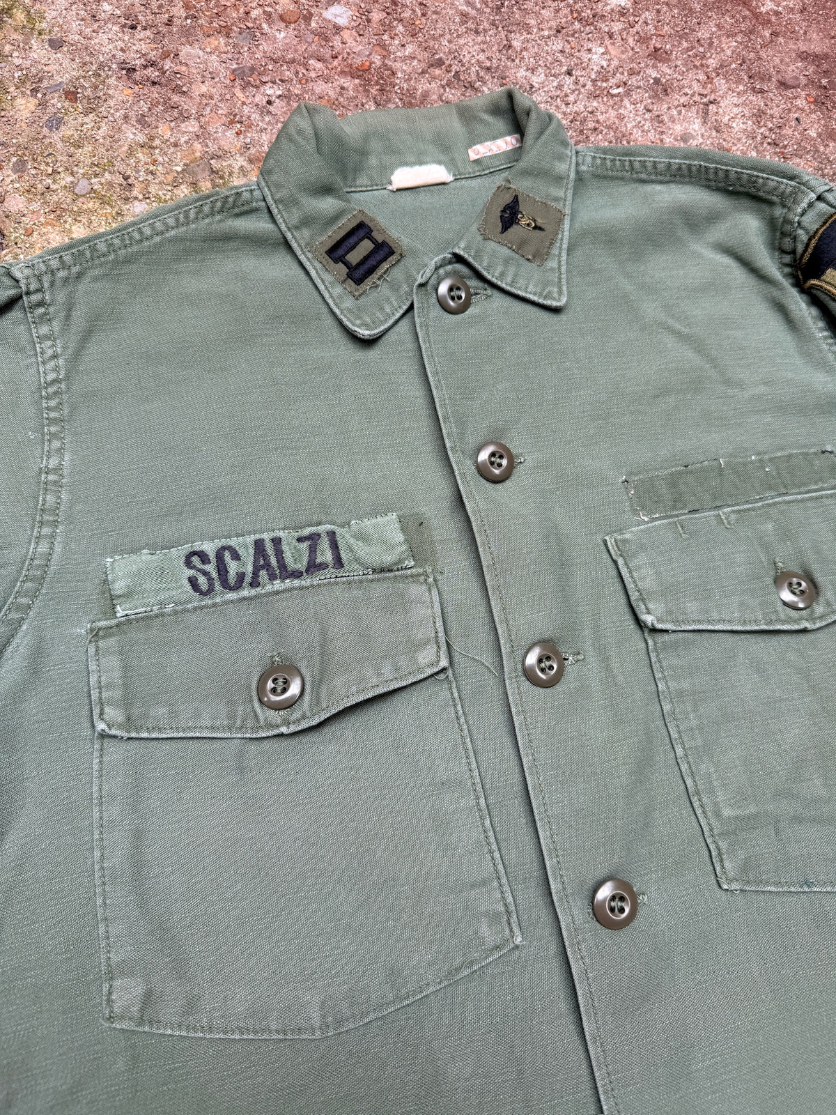 Vintage 1960's Green Military Sateen G-107 "Scalzi" Medic Button Down Shirt