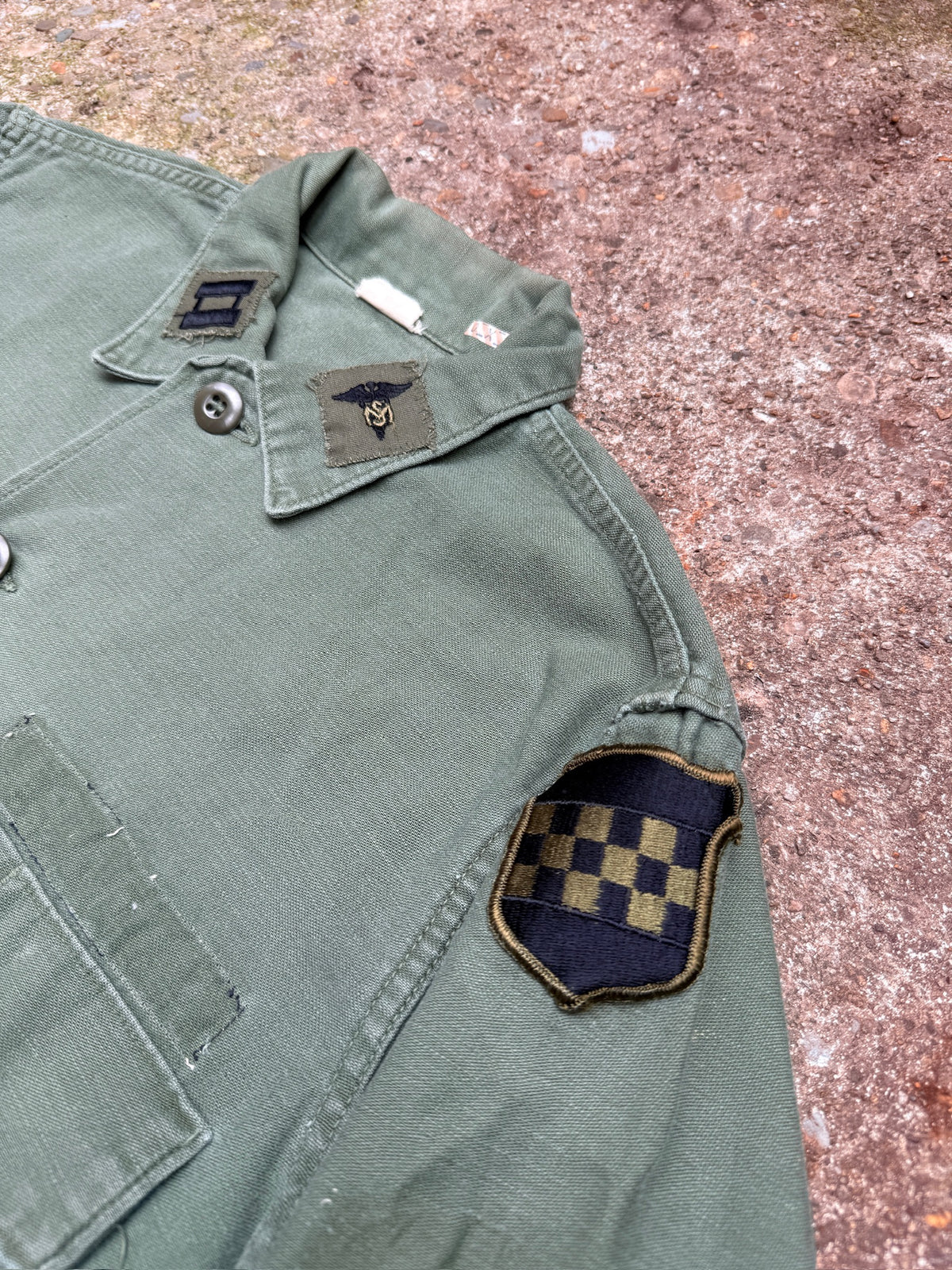 Vintage 1960's Green Military Sateen G-107 "Scalzi" Medic Button Down Shirt