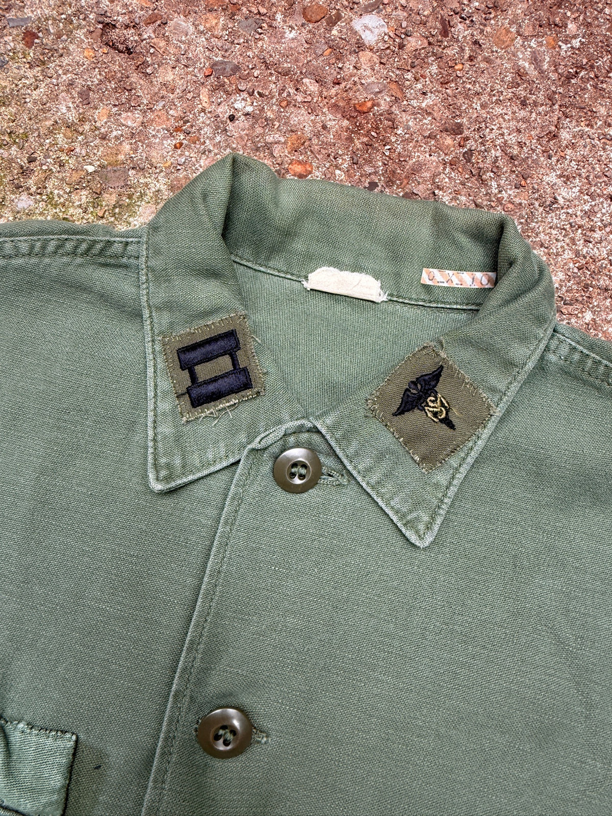 Vintage 1960's Green Military Sateen G-107 "Scalzi" Medic Button Down Shirt