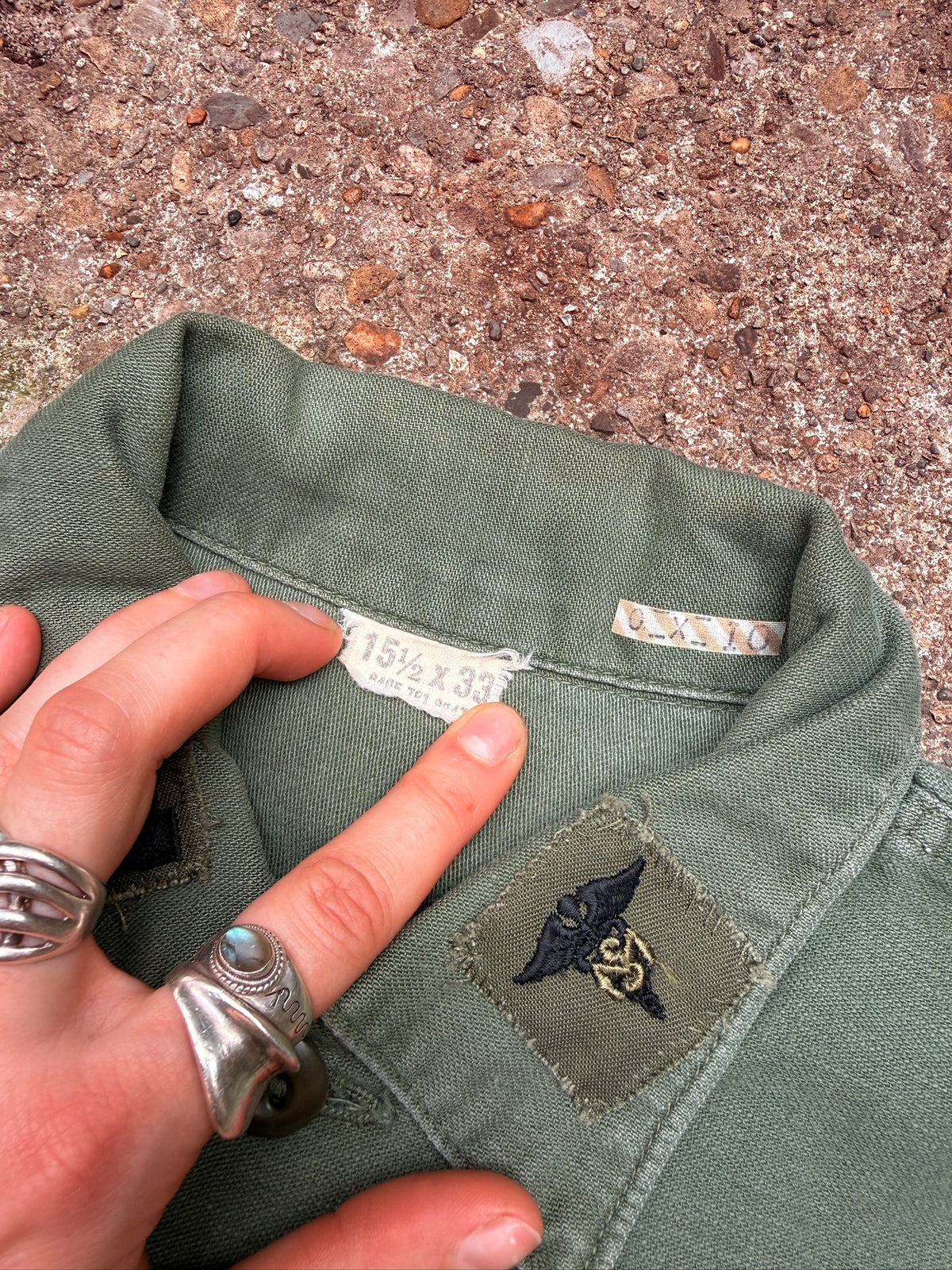 Vintage 1960's Green Military Sateen G-107 "Scalzi" Medic Button Down Shirt