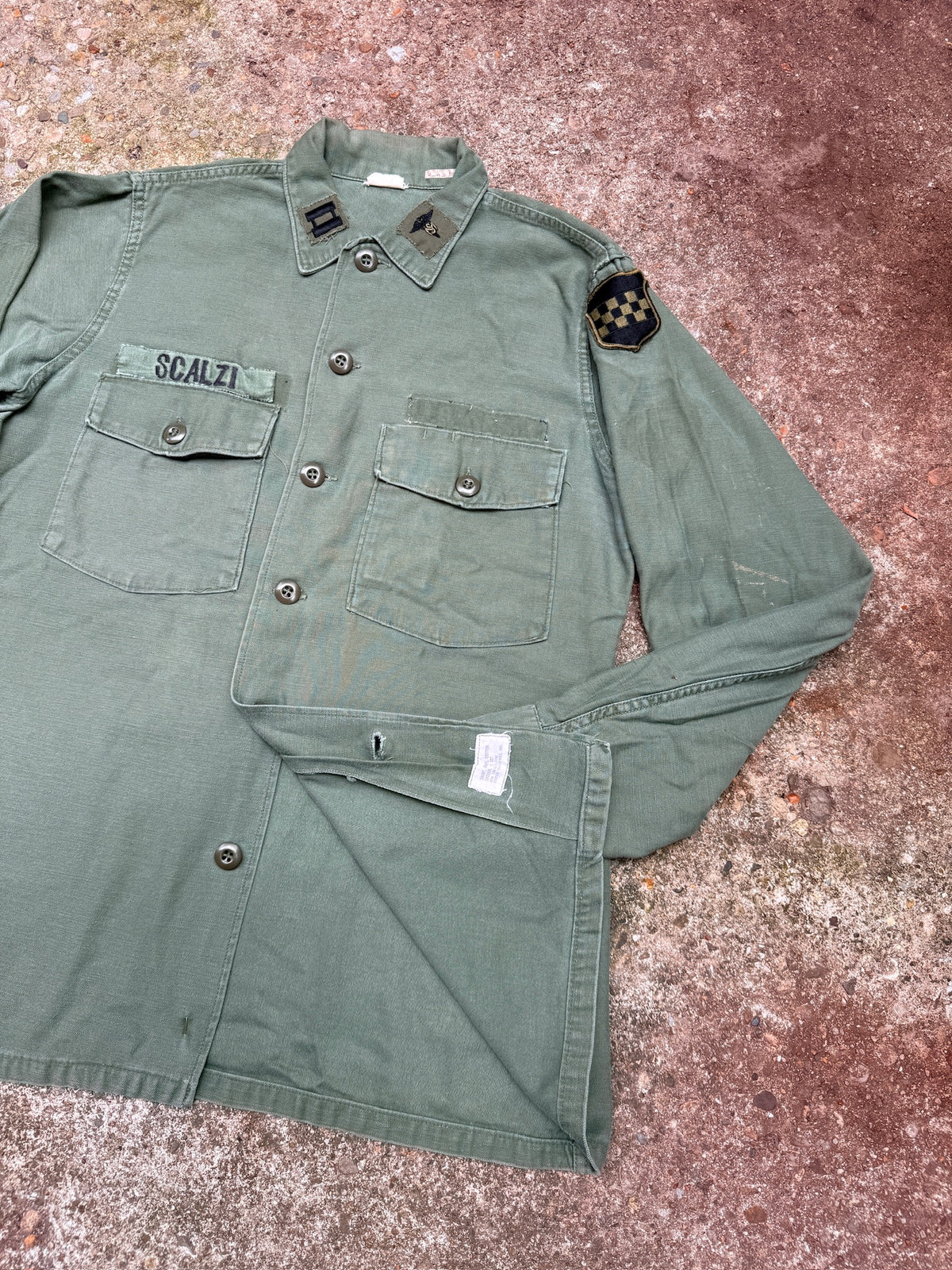 Vintage 1960's Green Military Sateen G-107 "Scalzi" Medic Button Down Shirt