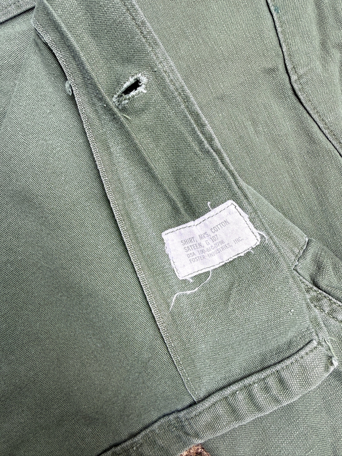 Vintage 1960's Green Military Sateen G-107 "Scalzi" Medic Button Down Shirt