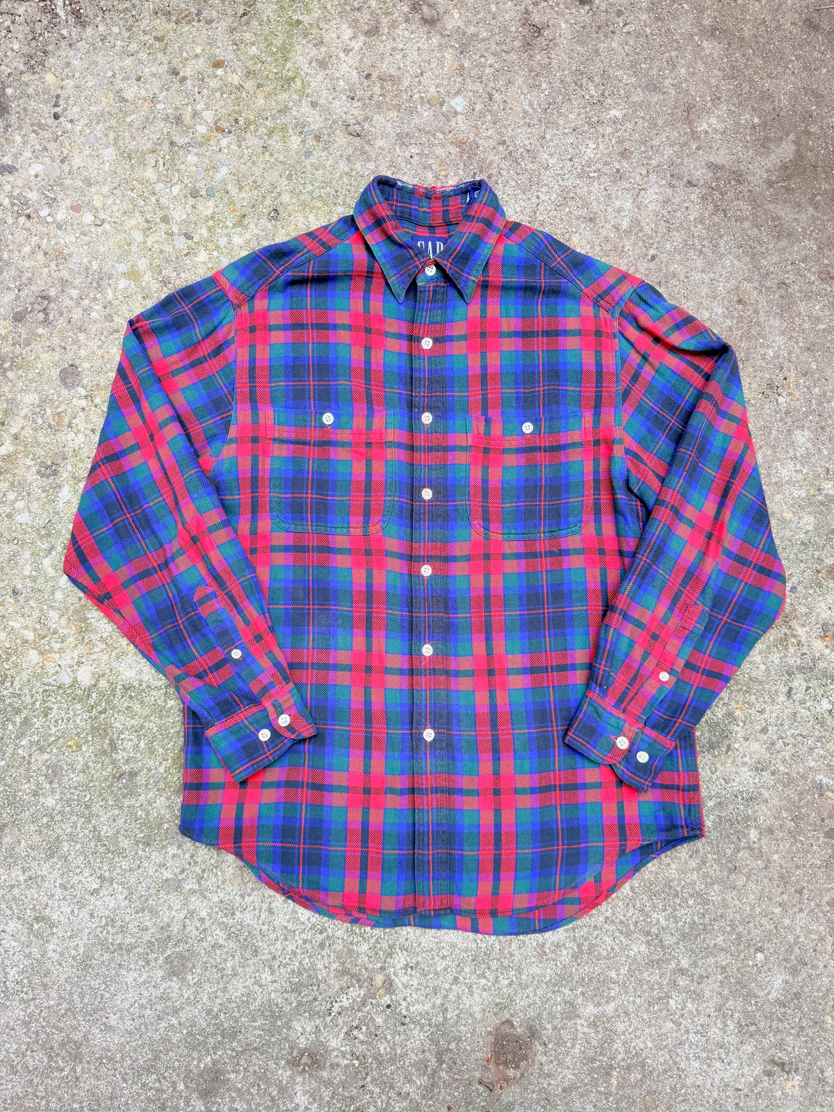 Vintage 1990's Gap 100% Cotton Red & Green Plaid Button Down Shirt