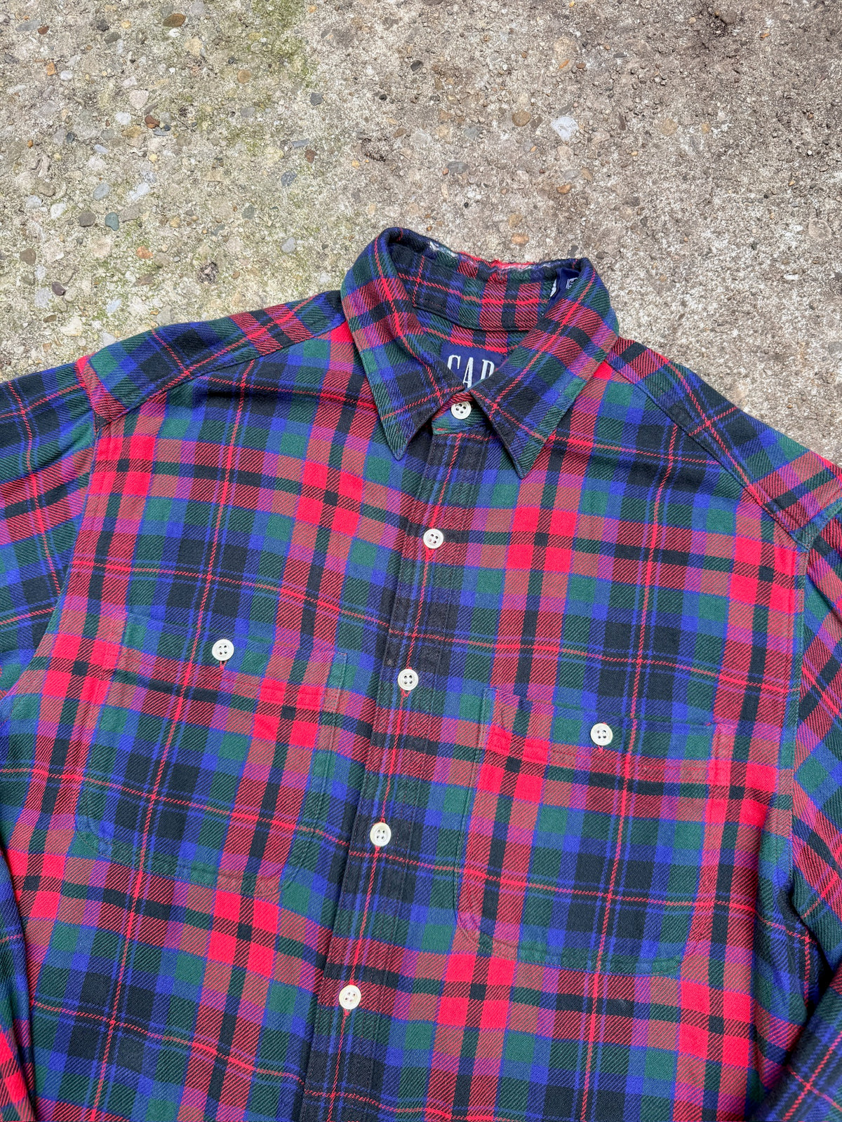 Vintage 1990's Gap 100% Cotton Red & Green Plaid Button Down Shirt