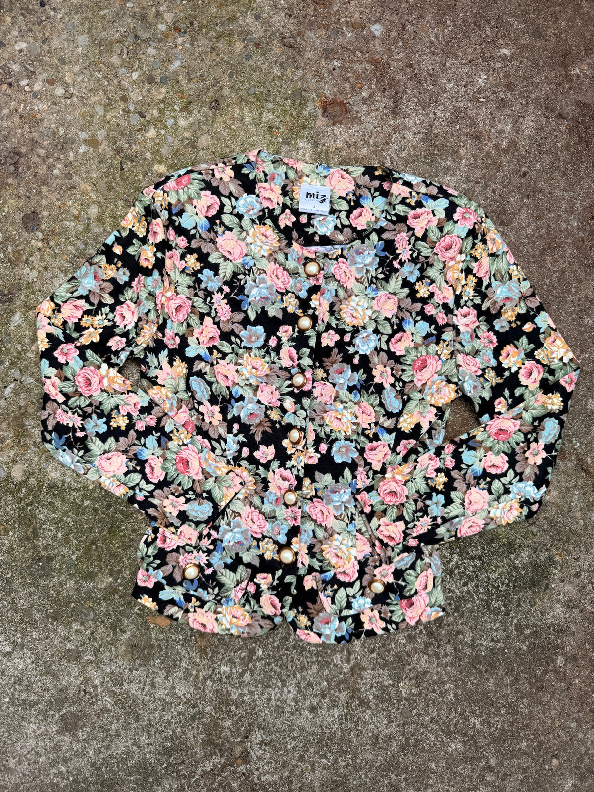 Vintage 1980's Miz California Floral Faux Pearl Button Blouse