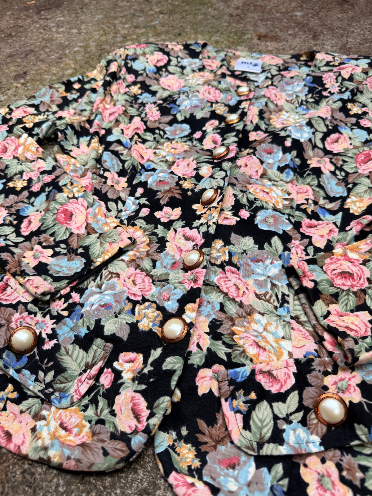 Vintage 1980's Miz California Floral Faux Pearl Button Blouse