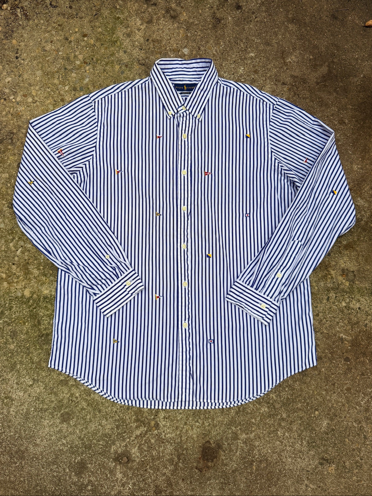 Vintage Style Ralph Lauren Blue Striped Nautical Yacht Club Button Down