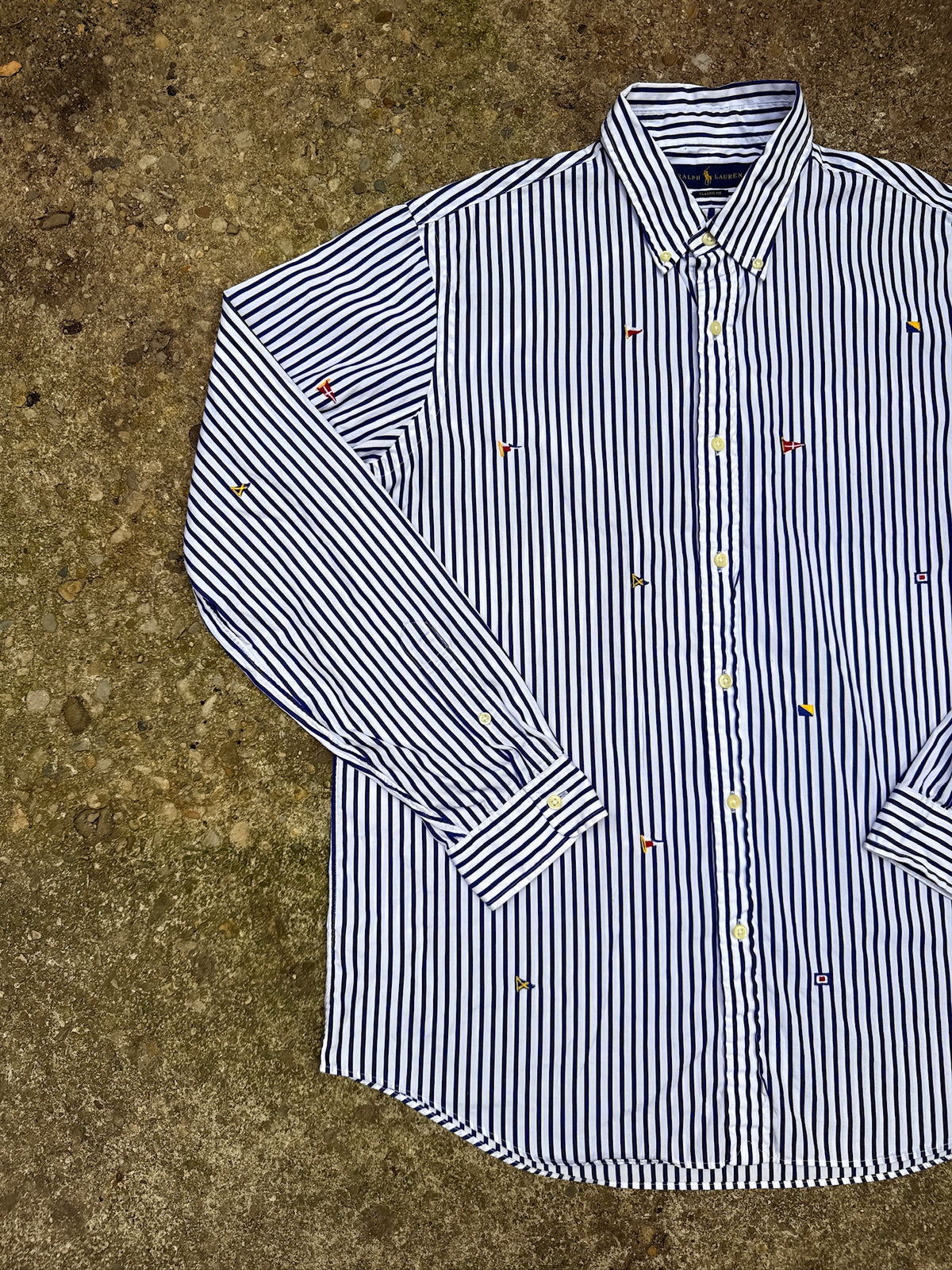 Vintage Style Ralph Lauren Blue Striped Nautical Yacht Club Button Down