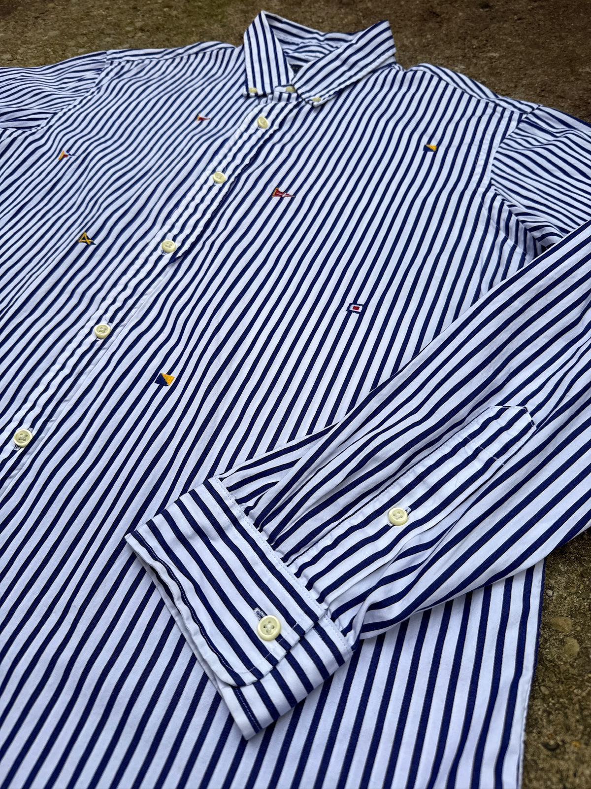 Vintage Style Ralph Lauren Blue Striped Nautical Yacht Club Button Down