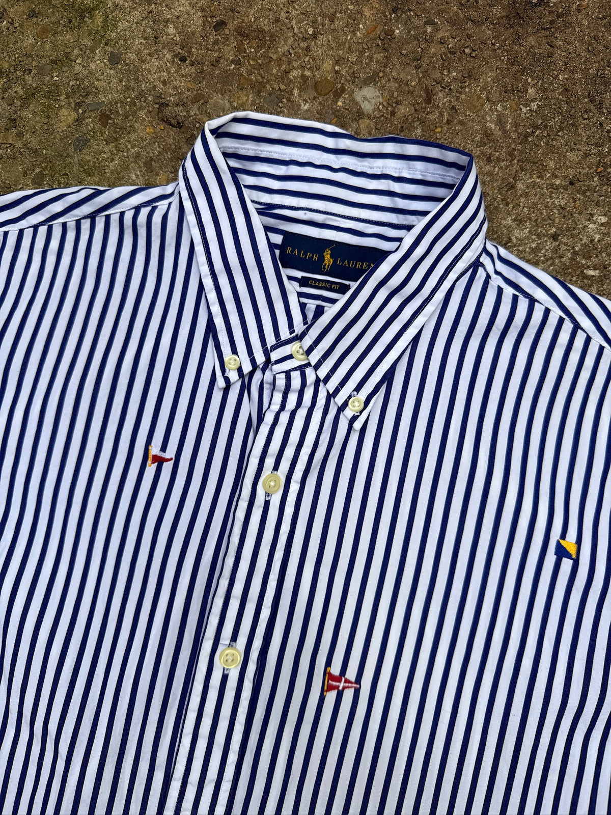 Vintage Style Ralph Lauren Blue Striped Nautical Yacht Club Button Down