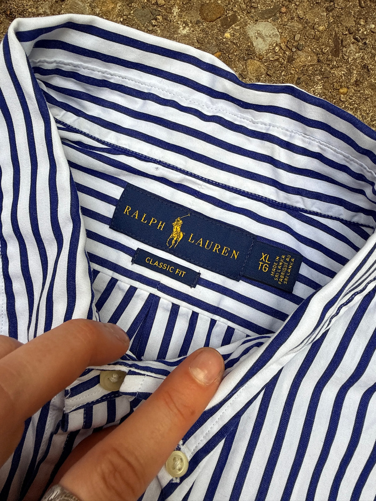 Vintage Style Ralph Lauren Blue Striped Nautical Yacht Club Button Down