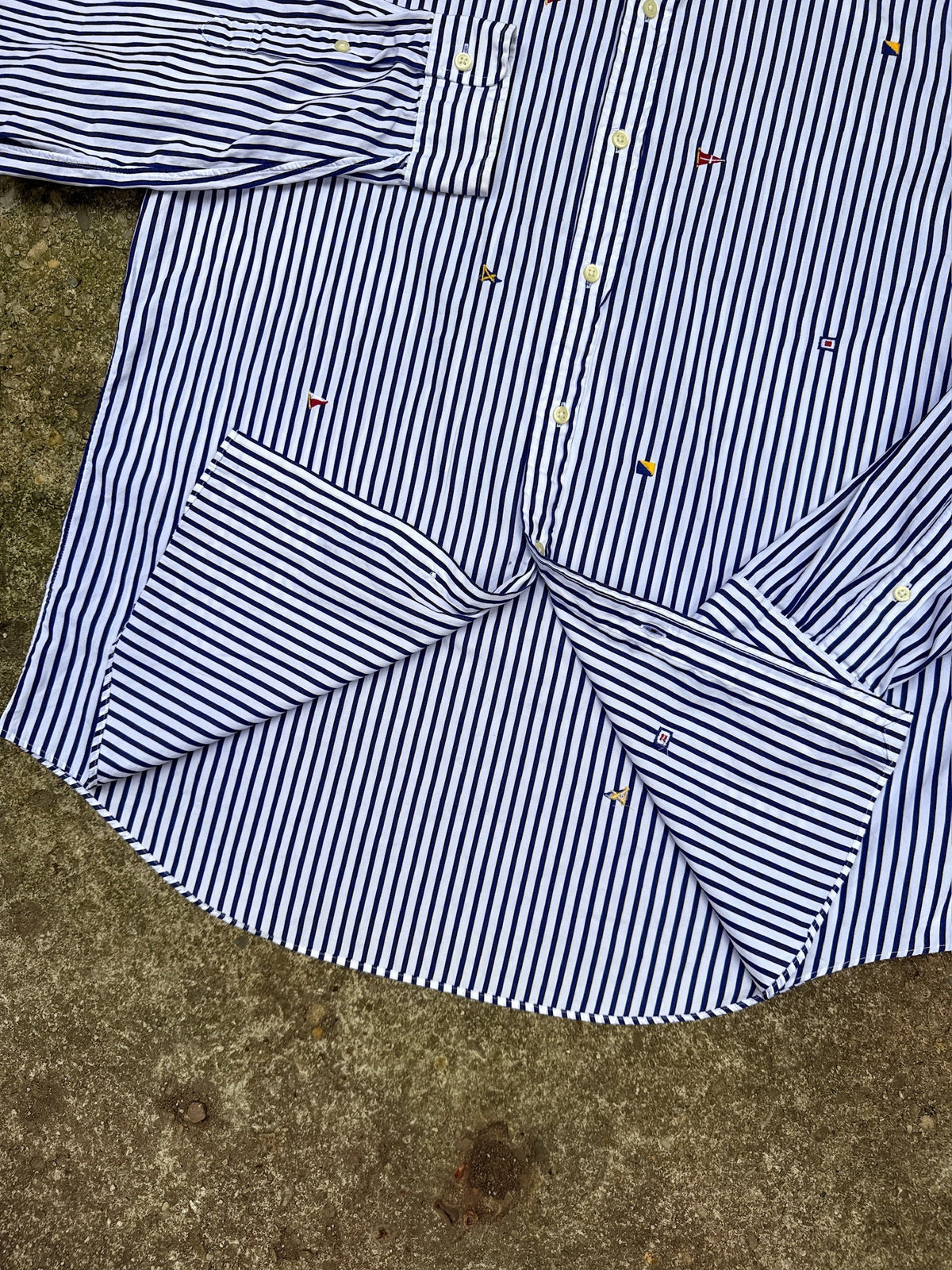 Vintage Style Ralph Lauren Blue Striped Nautical Yacht Club Button Down