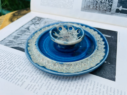 Ulla Winblad Ceramic Pottery Signed Blue Glaze Incense Holder