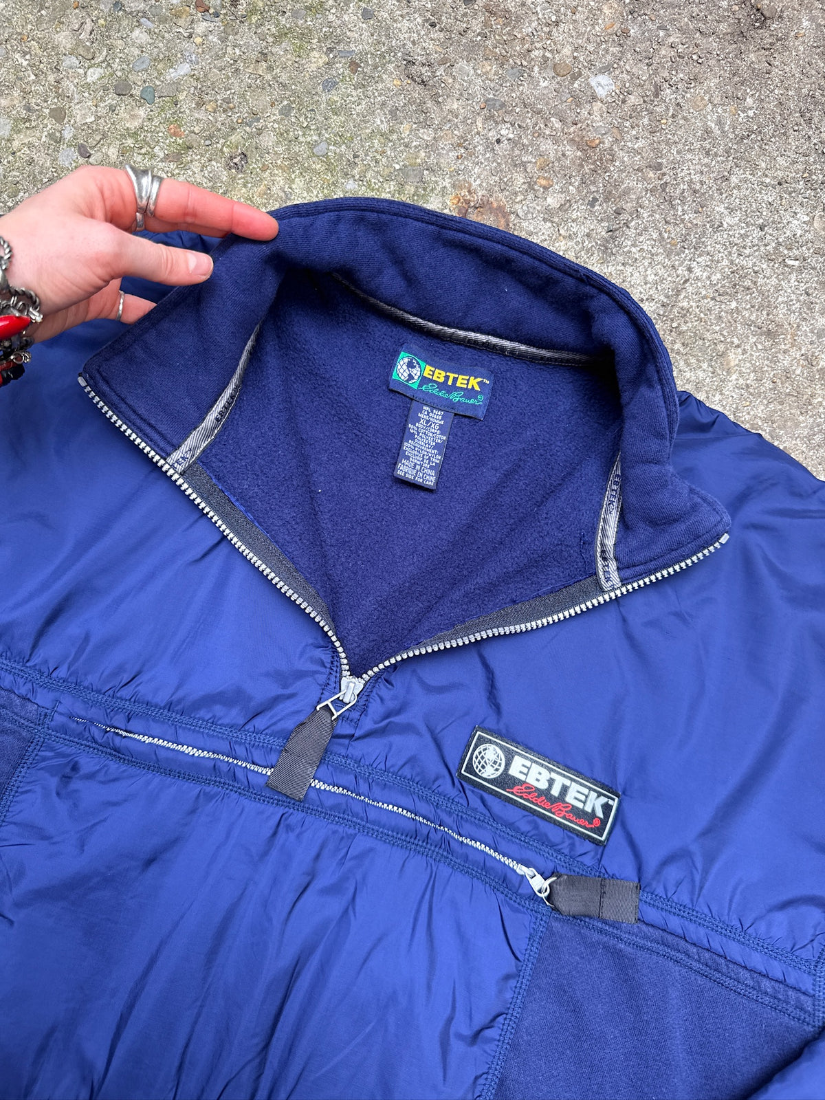 Vintage 1990's EBTEK By Eddie Bauer Navy Blue Quarter Zip Pullover