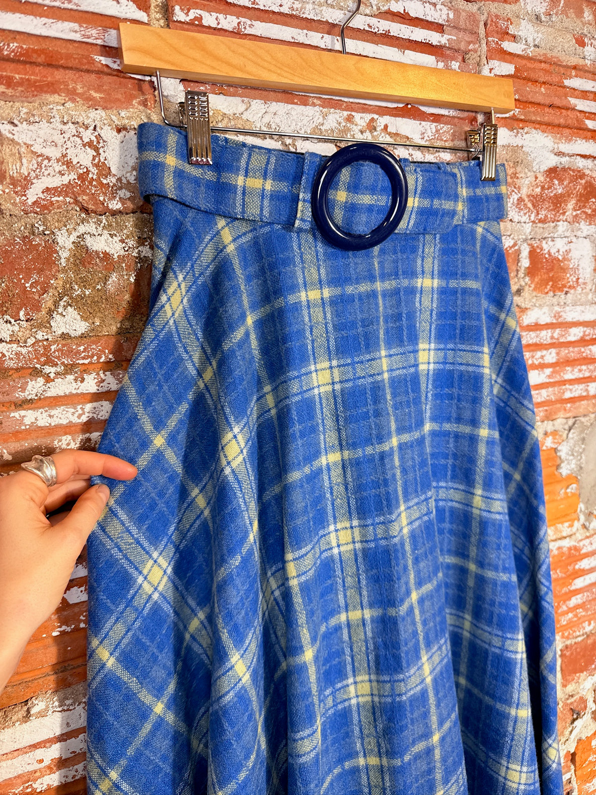 Vintage 1960's/70's Blue Plaid Wool Maxi Circle Skirt