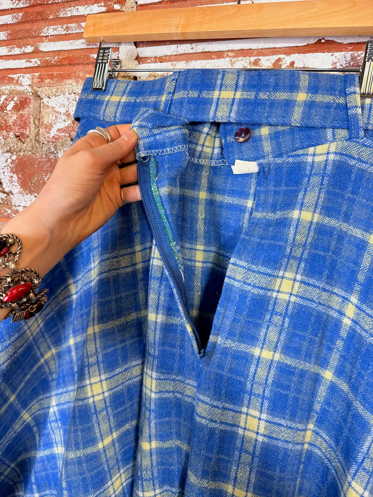 Vintage 1960's/70's Blue Plaid Wool Maxi Circle Skirt