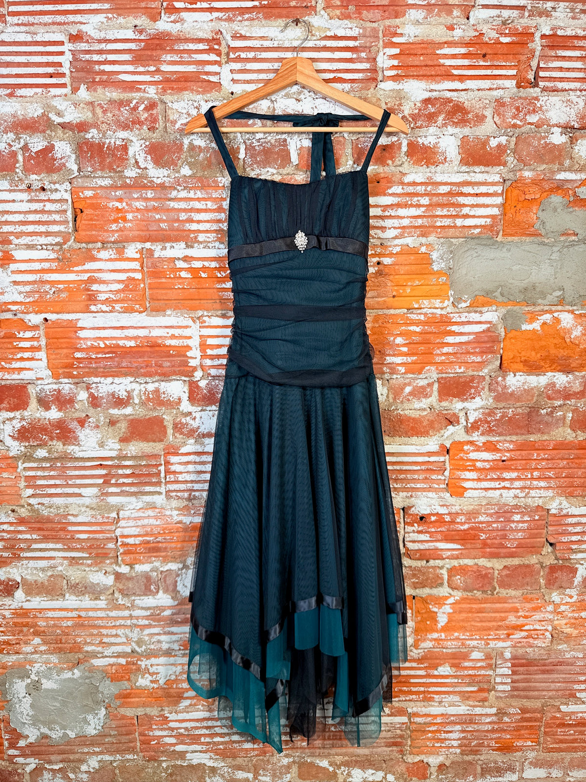 Vintage 1990's/00’s Masquerade Green + Black Tulle Dress