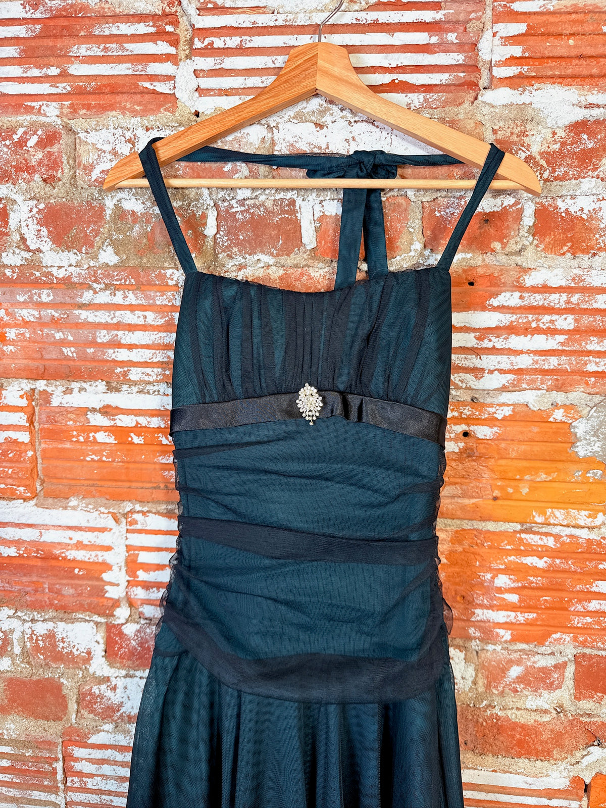 Vintage 1990's/00’s Masquerade Green + Black Tulle Dress