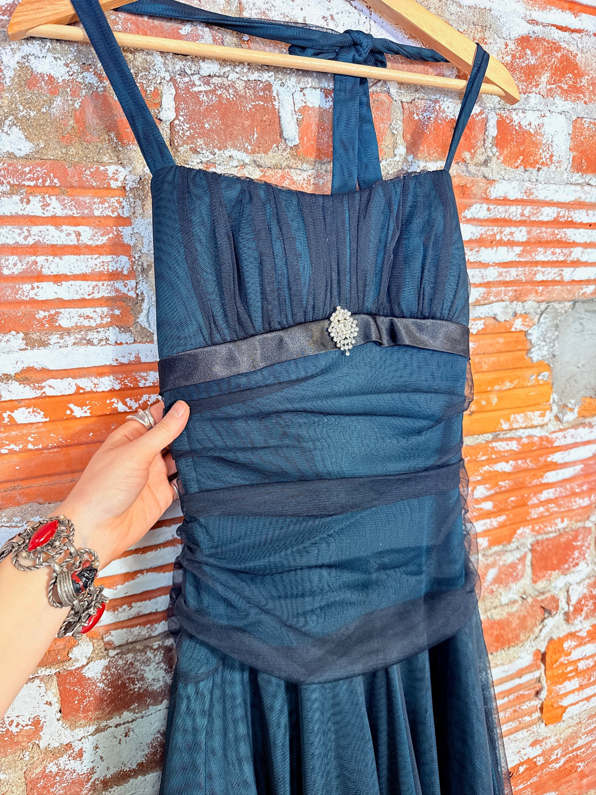Vintage 1990's/00’s Masquerade Green + Black Tulle Dress