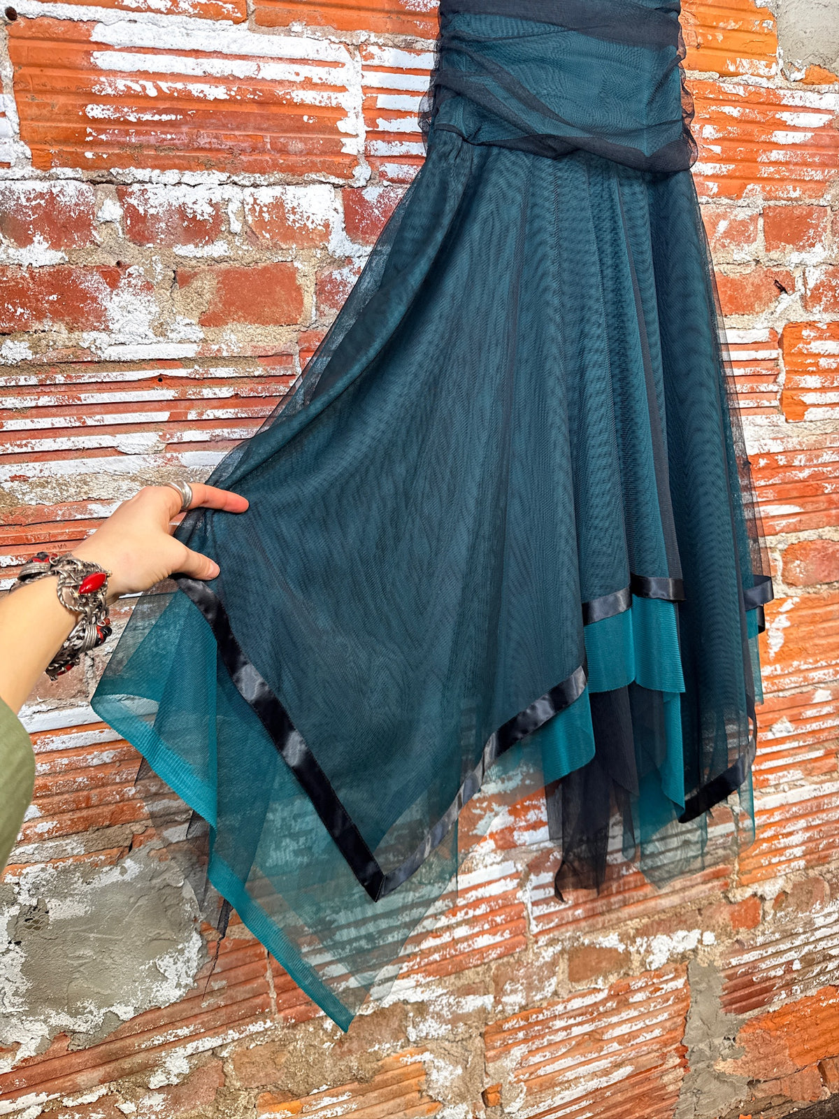 Vintage 1990's/00’s Masquerade Green + Black Tulle Dress