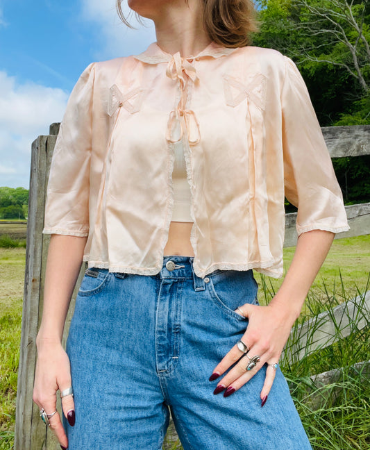 1930's Pale Pink Silk Bed Jacket