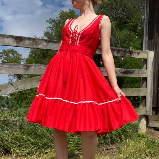 70's Partner Please Brand Red Square Dance Dress