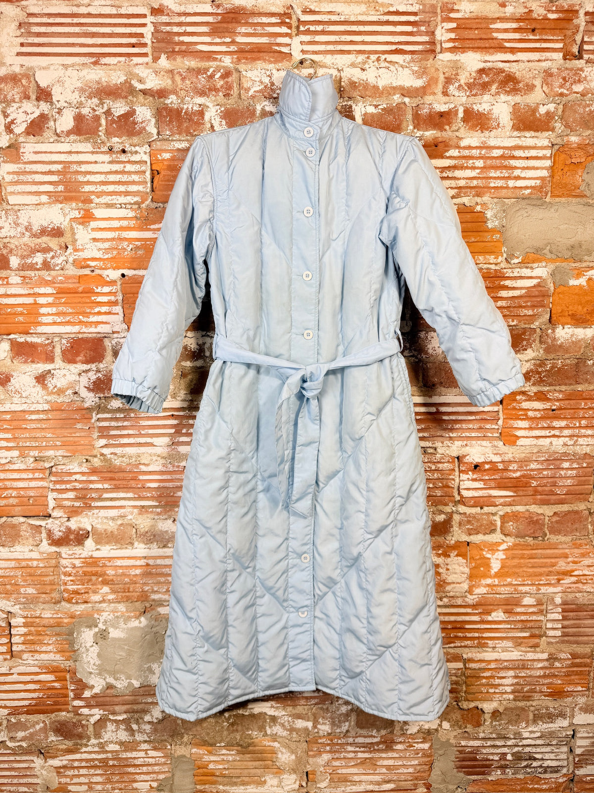 Vintage 1980's/90's Eddie Bauer Pale Blue Quilted Full Length Jacket