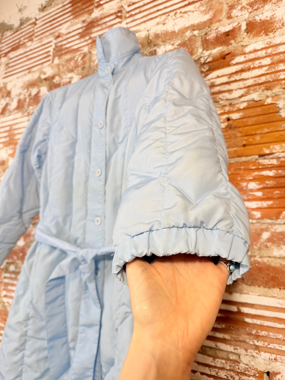 Vintage 1980's/90's Eddie Bauer Pale Blue Quilted Full Length Jacket