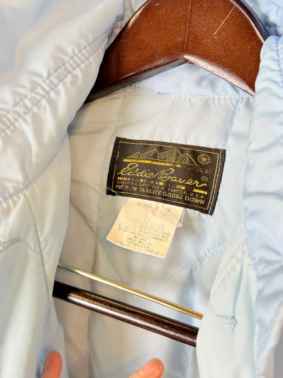Vintage 1980's/90's Eddie Bauer Pale Blue Quilted Full Length Jacket