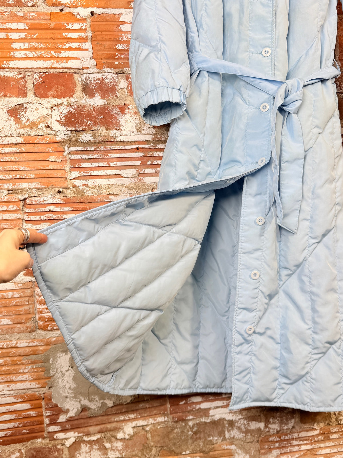 Vintage 1980's/90's Eddie Bauer Pale Blue Quilted Full Length Jacket