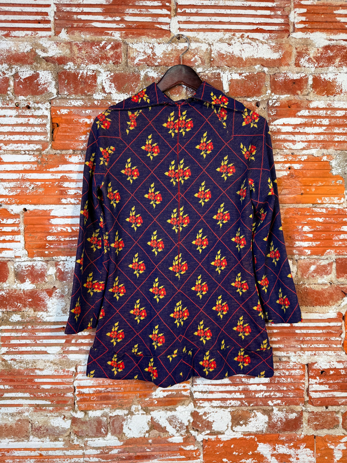 Vintage 1960's Navy Blue & Red Floral Pattern Micro Mini Dress
