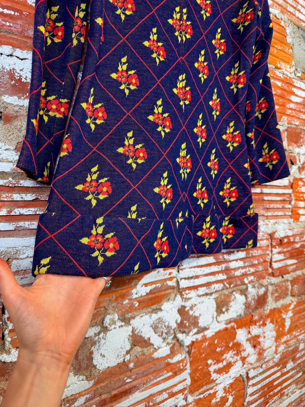 Vintage 1960's Navy Blue & Red Floral Pattern Micro Mini Dress