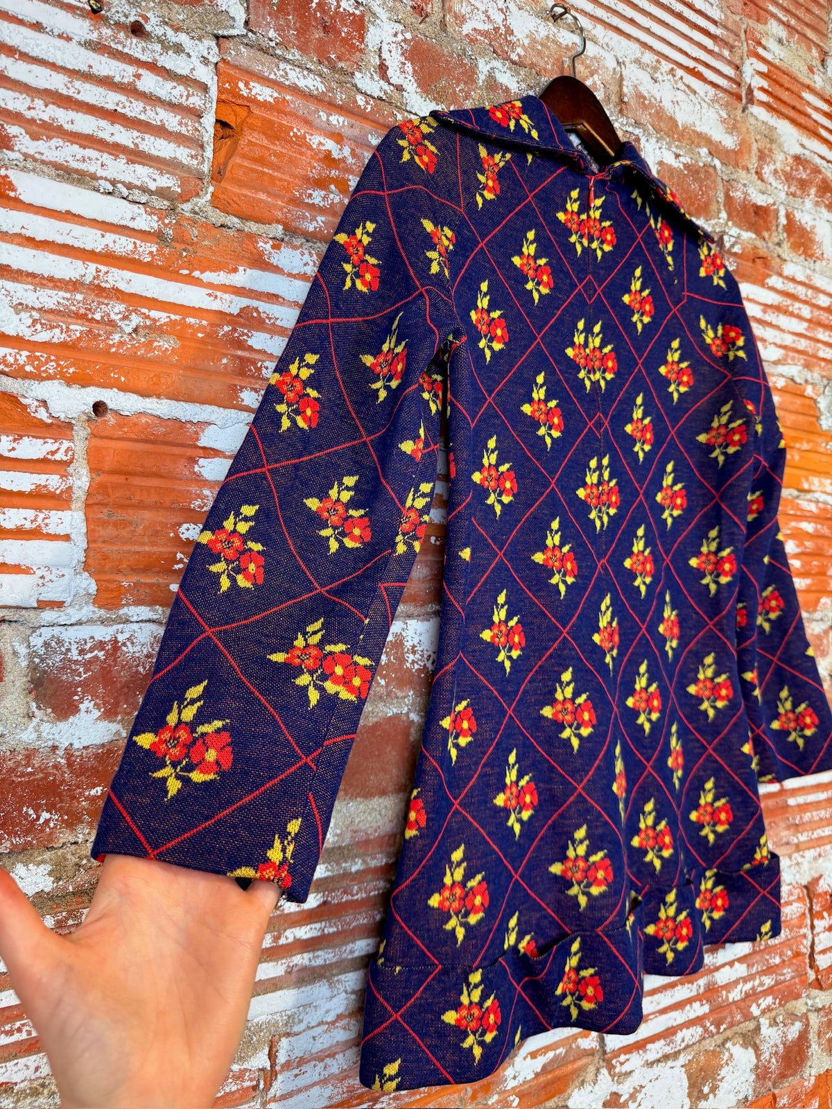 Vintage 1960's Navy Blue & Red Floral Pattern Micro Mini Dress