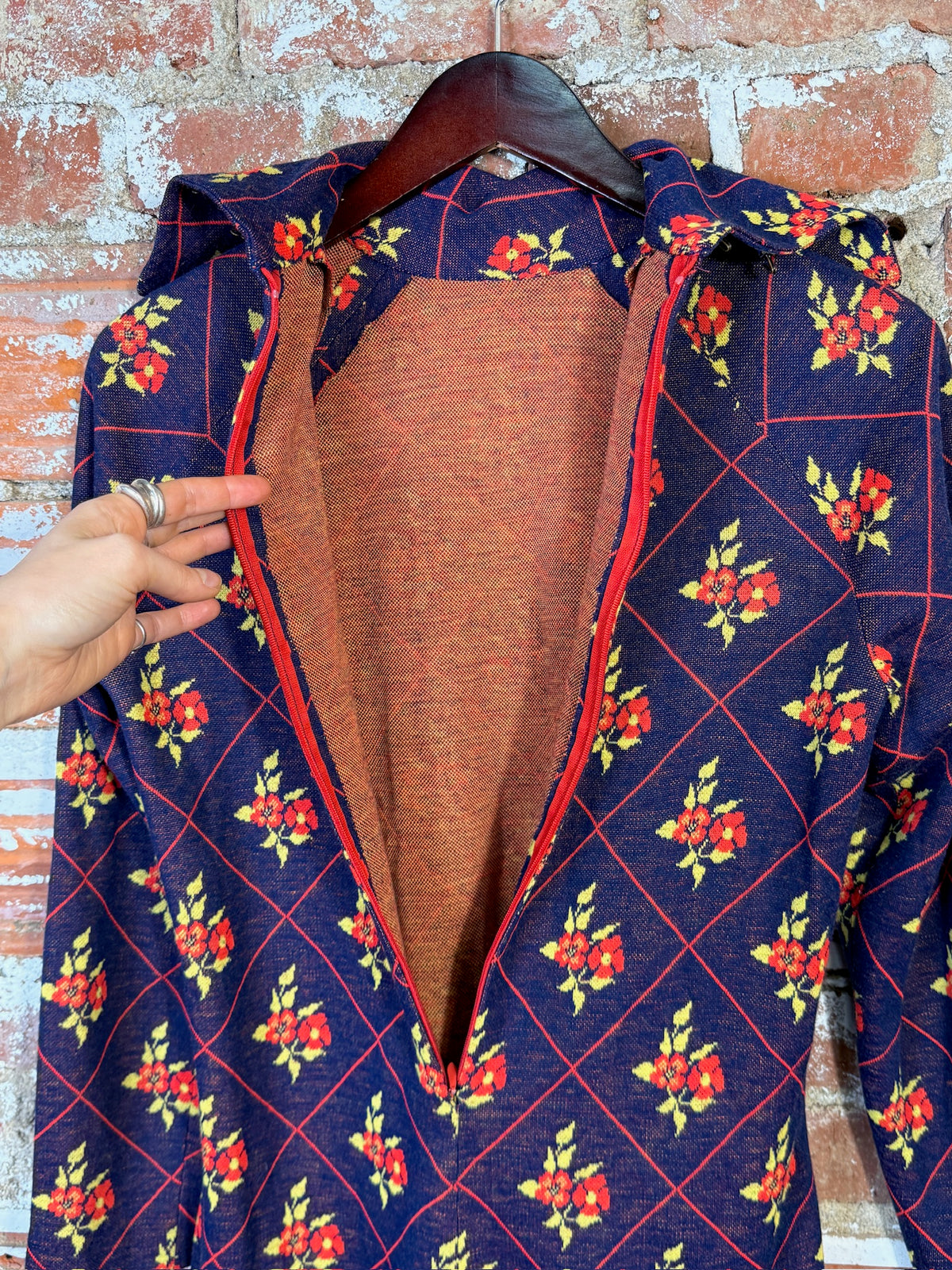 Vintage 1960's Navy Blue & Red Floral Pattern Micro Mini Dress