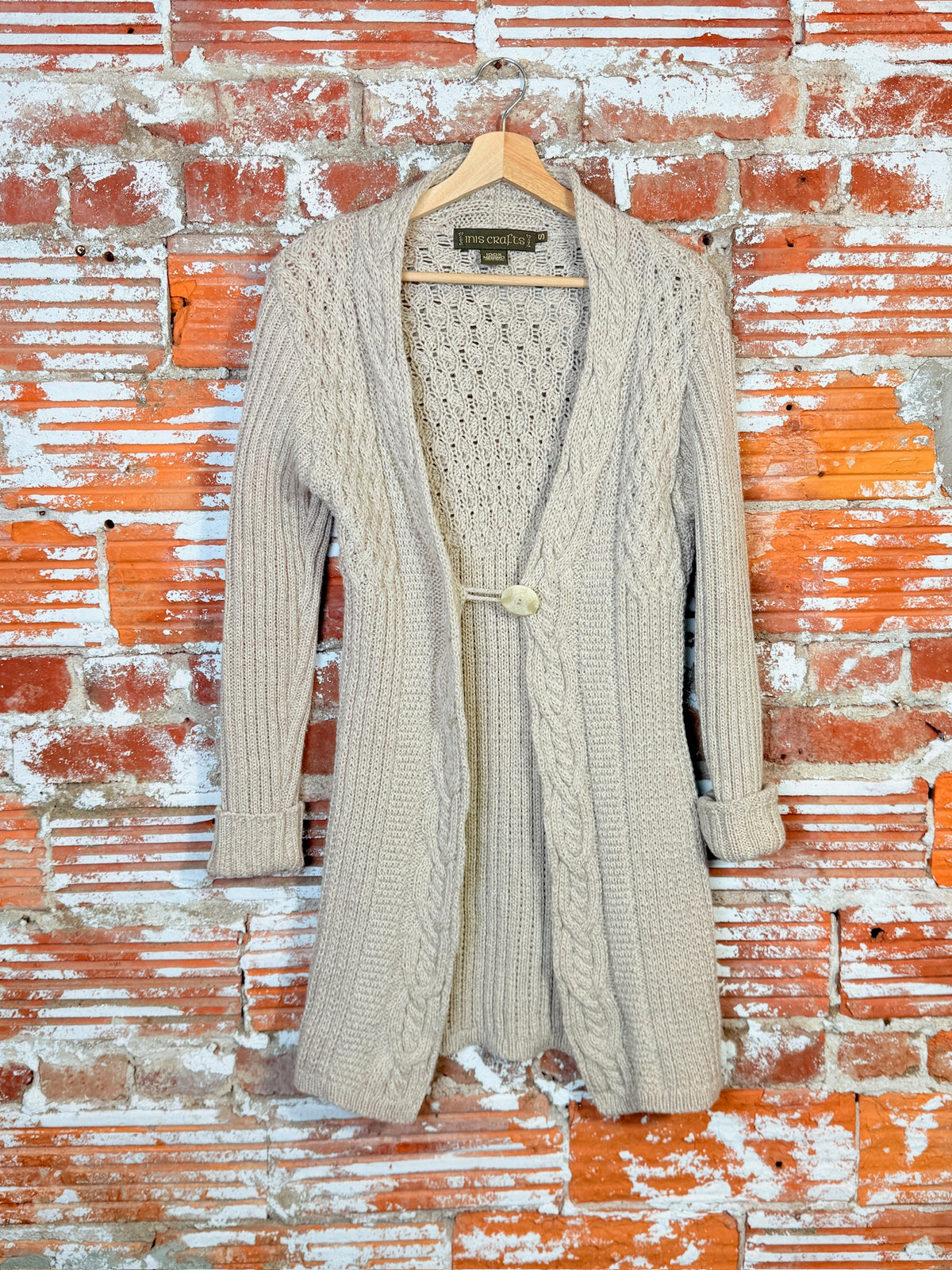 Vintage 1990's Inis Crafts Brand 100% Merino Wool Knit Sweater Jacket